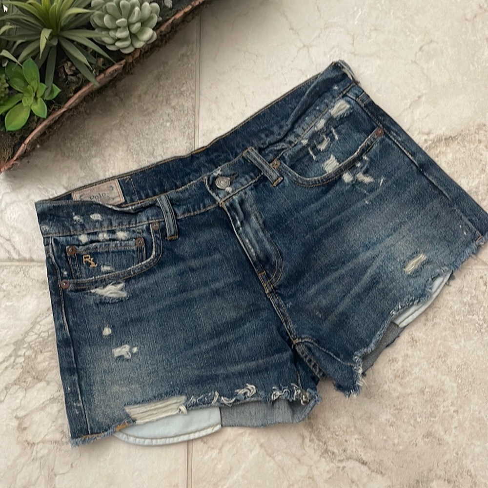 NEW Ralph Lauren Polo Denim rip off navy blue jeans shorts 28